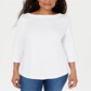 Blusa feminina Karen Scott com acabamento em renda e algodão, tamanho XS, branca