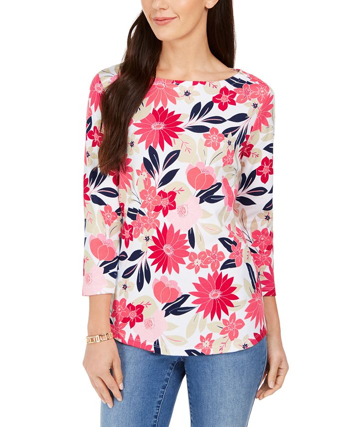 Blusa feminina com estampa floral Charter Club vermelha tamanho grande