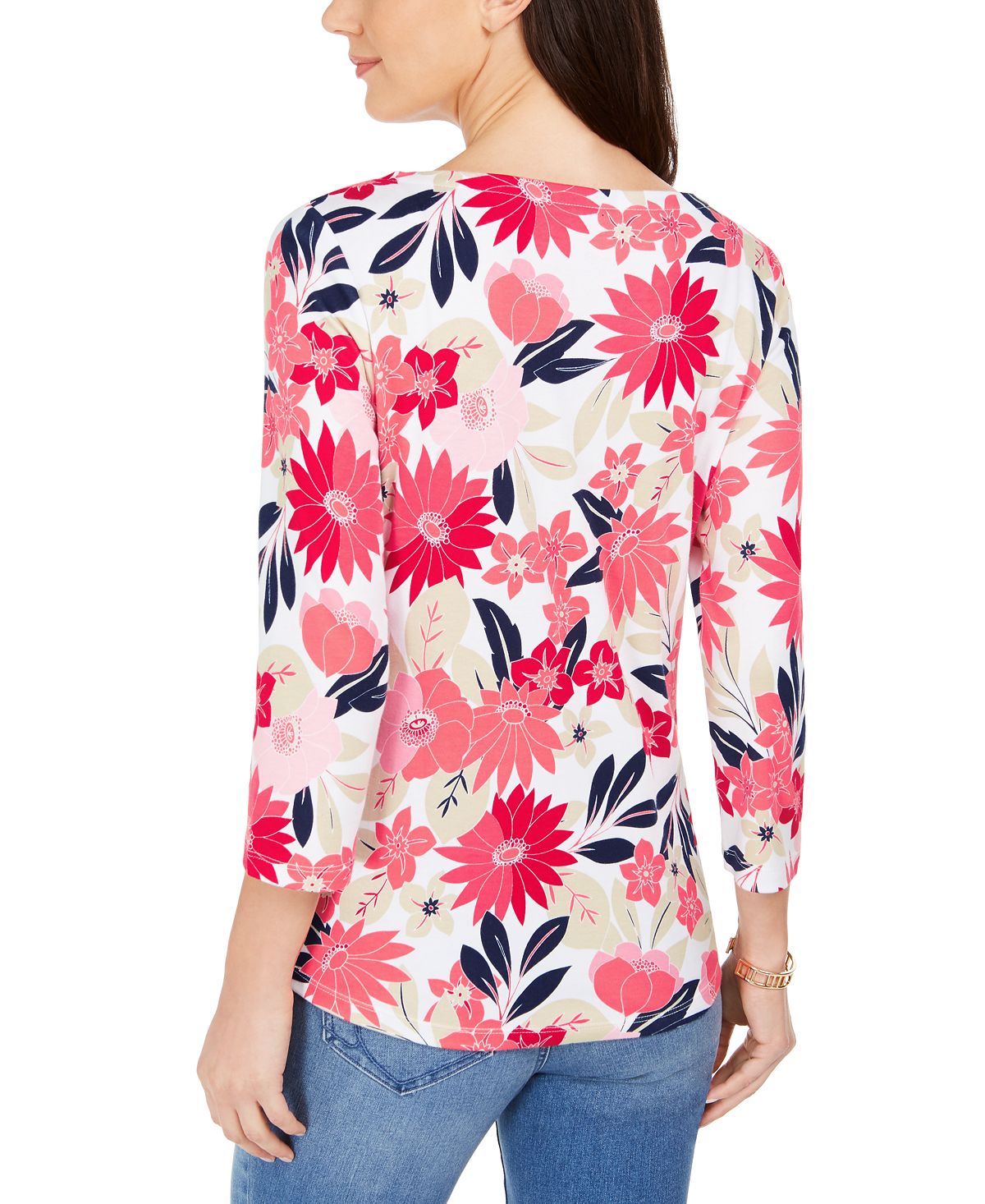 Blusa feminina com estampa floral Charter Club vermelha tamanho grande