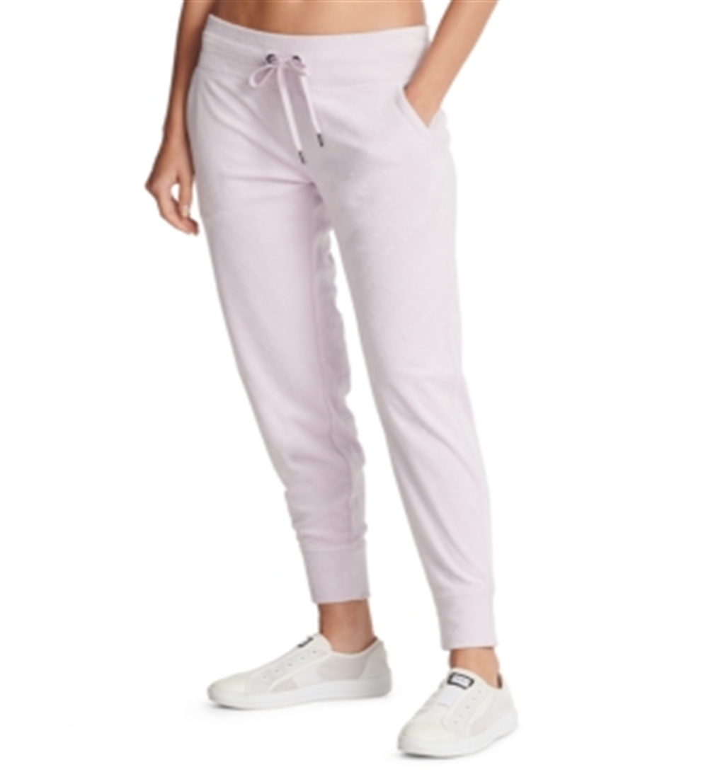 Calça de moletom feminina DKNY Sport Velour com estampa de logotipo, rosa, tamanho pequeno