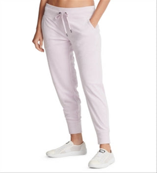 Calça de moletom feminina DKNY Sport Velour com estampa de logotipo, rosa, tamanho pequeno