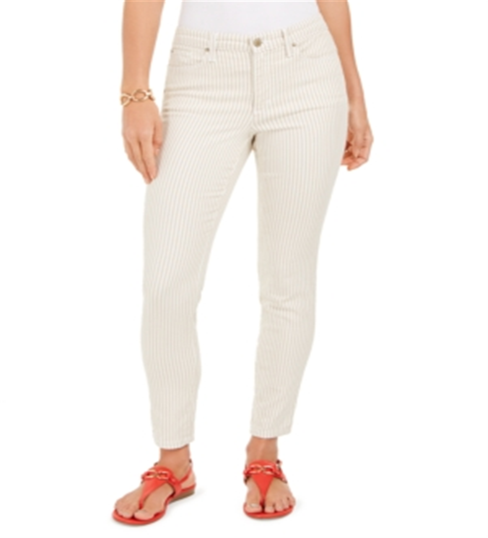 Calça jeans skinny feminina Charter Club com listras estampadas Bristol, creme, tamanho G