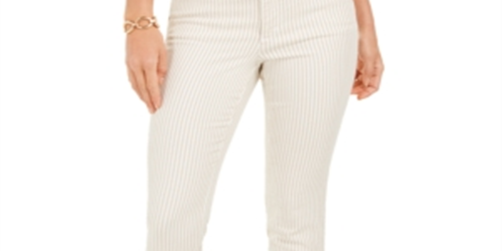 Calça jeans skinny feminina Charter Club com listras estampadas Bristol, creme, tamanho G