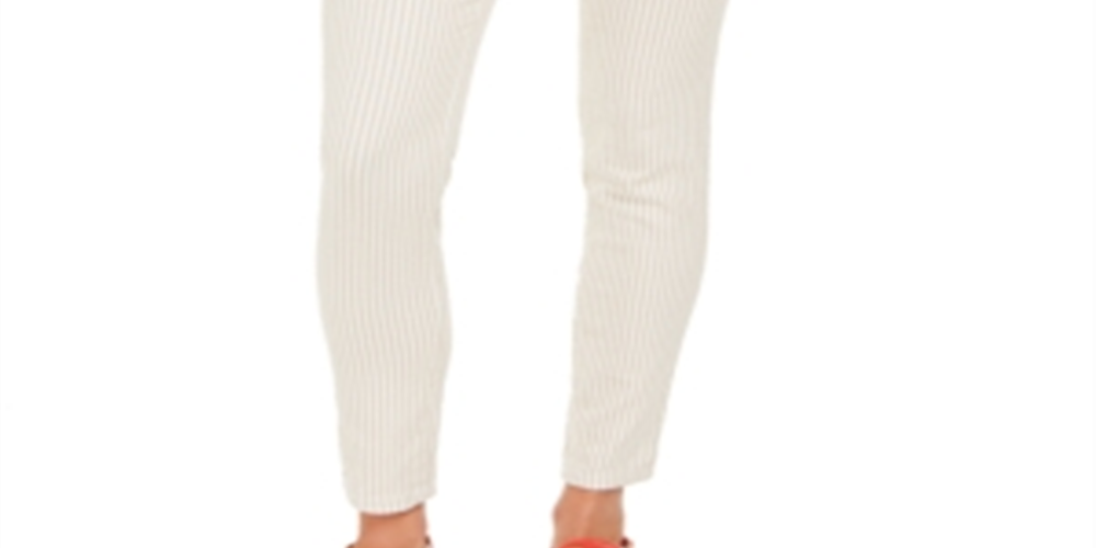 Calça jeans skinny feminina Charter Club com listras estampadas Bristol, creme, tamanho G