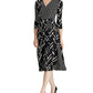 Vestido Ralph Lauren Feminino com Cinto, Espinha de Peixe, Manga 3/4, Decote em V, Comprimento Médio, Ajuste Flare, Preto, Tamanho 2