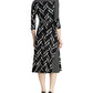 Vestido Ralph Lauren Feminino com Cinto, Espinha de Peixe, Manga 3/4, Decote em V, Comprimento Médio, Ajuste Flare, Preto, Tamanho 2