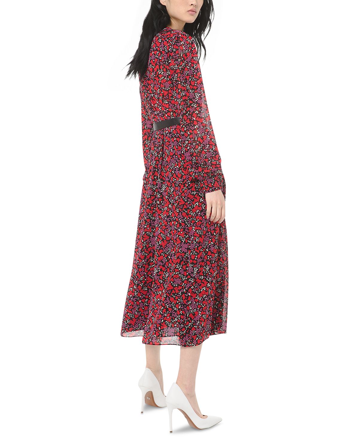 Vestido MIDI com cinto estampado feminino Michael Kors, vermelho, tamanho pequeno