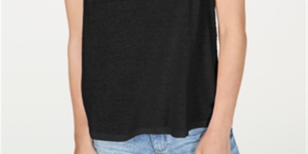 Blusa feminina INC International Concepts com ombros descobertos e mistura de linho e renda, preta, tamanho X-S