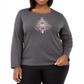 Camiseta feminina Karen Scott Plus Cotton com estampa de árvore, cinza, tamanho 0X