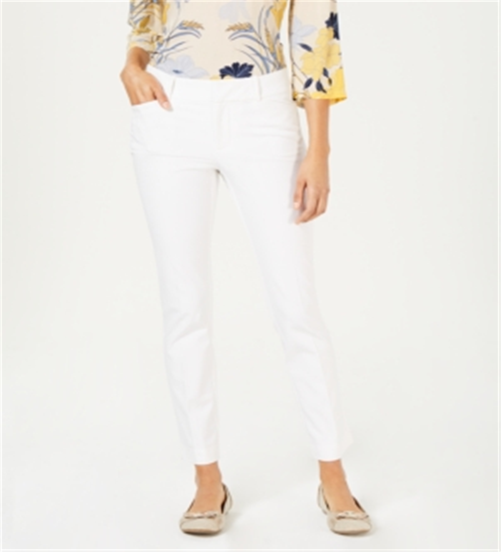 Calça feminina Charter Club Solid Newport Slim Leg Branca Tamanho 4 Petite