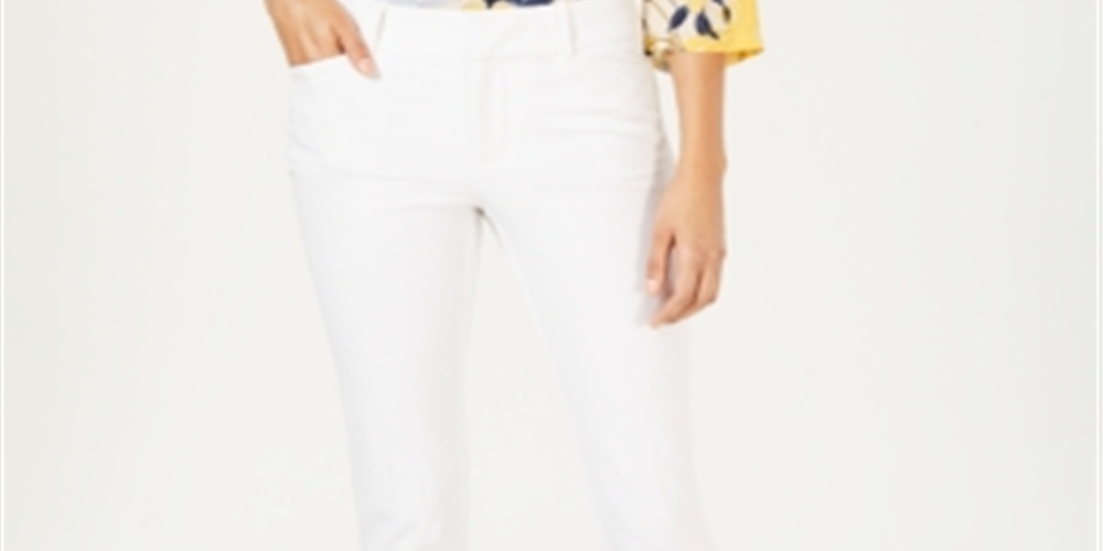 Calça feminina Charter Club Solid Newport Slim Leg Branca Tamanho 4 Petite