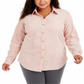 Camisa feminina Charter Club Ballet Ribbon Algodão Veludo Cotelê Rosa Tamanho 2X