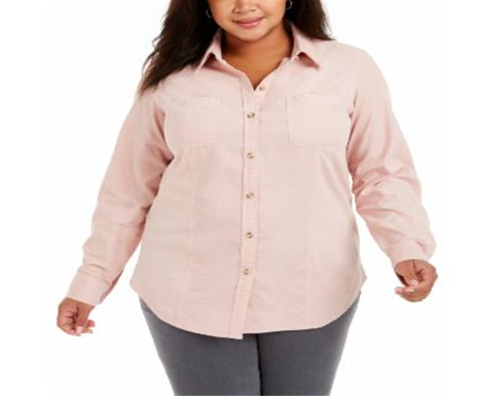Camisa feminina Charter Club Ballet Ribbon Algodão Veludo Cotelê Rosa Tamanho 2X