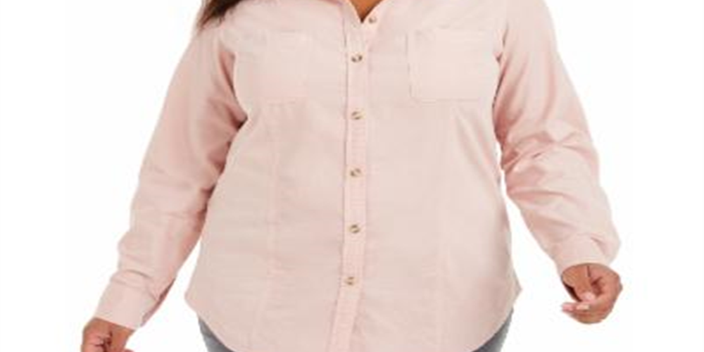 Camisa feminina Charter Club Ballet Ribbon Algodão Veludo Cotelê Rosa Tamanho 2X