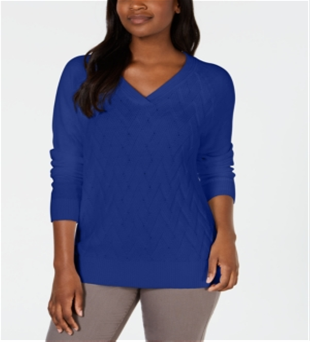 Karen Scott Suéter Feminino Basket Stitch Azul Tamanho Grande