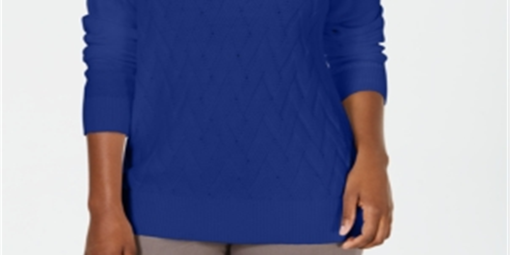 Karen Scott Suéter Feminino Basket Stitch Azul Tamanho Grande