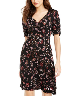 Vestido American Rag Junior com estampa franzida e mangas franzidas, preto, tamanho grande