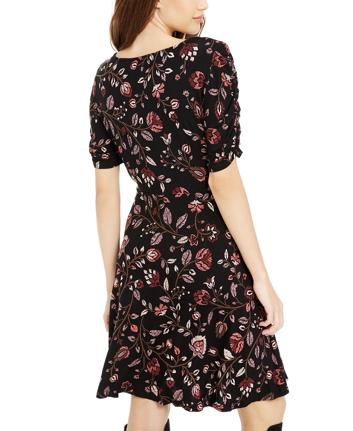 Vestido American Rag Junior com estampa franzida e mangas franzidas, preto, tamanho grande