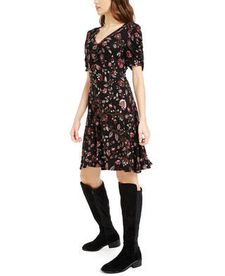 Vestido American Rag Junior com estampa franzida e mangas franzidas, preto, tamanho grande