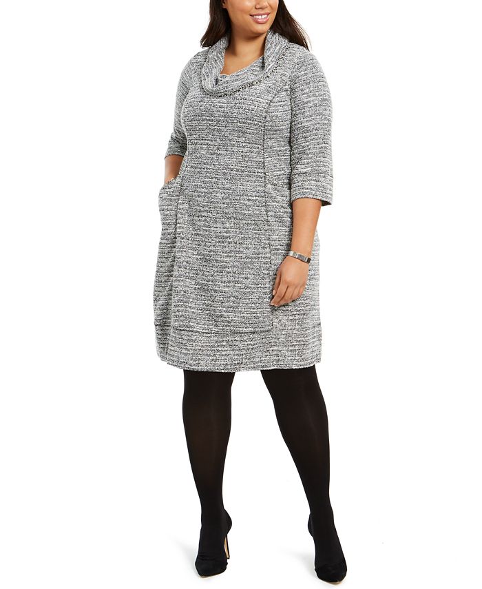 Robbie Bee Vestido curto de malha plus size feminino cinza tamanho 1X