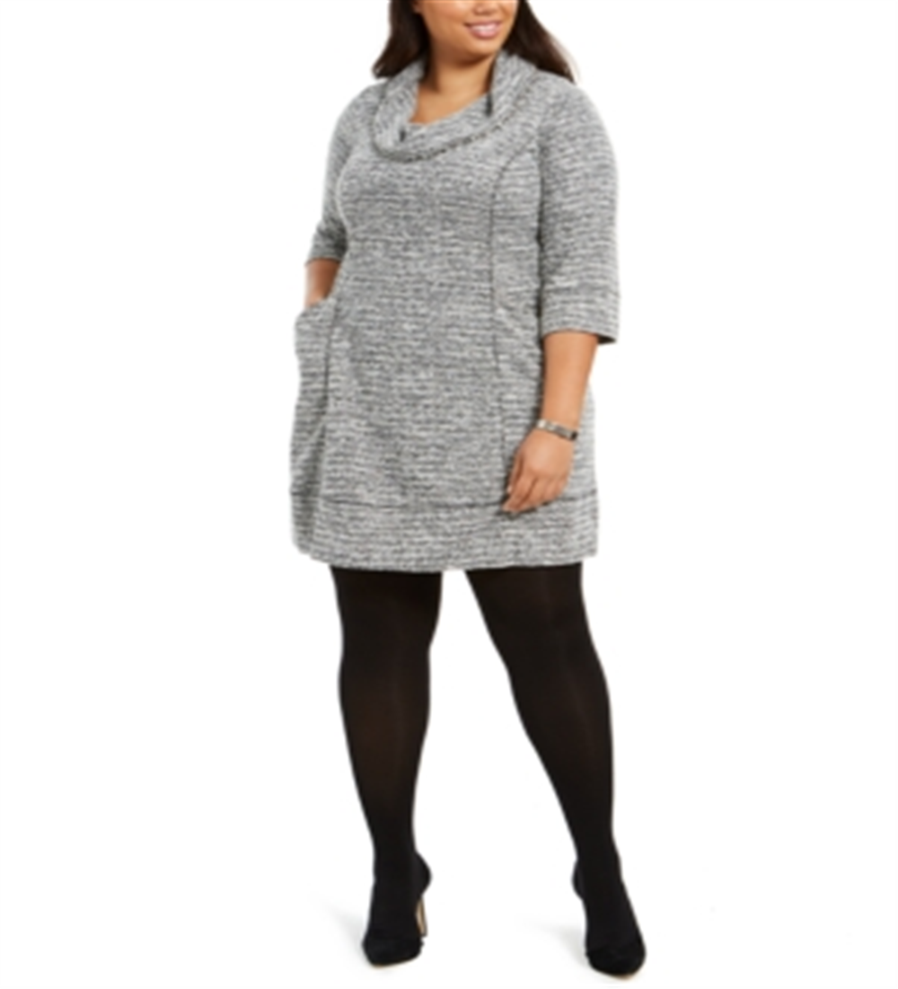 Robbie Bee Vestido curto de malha plus size feminino cinza tamanho 1X