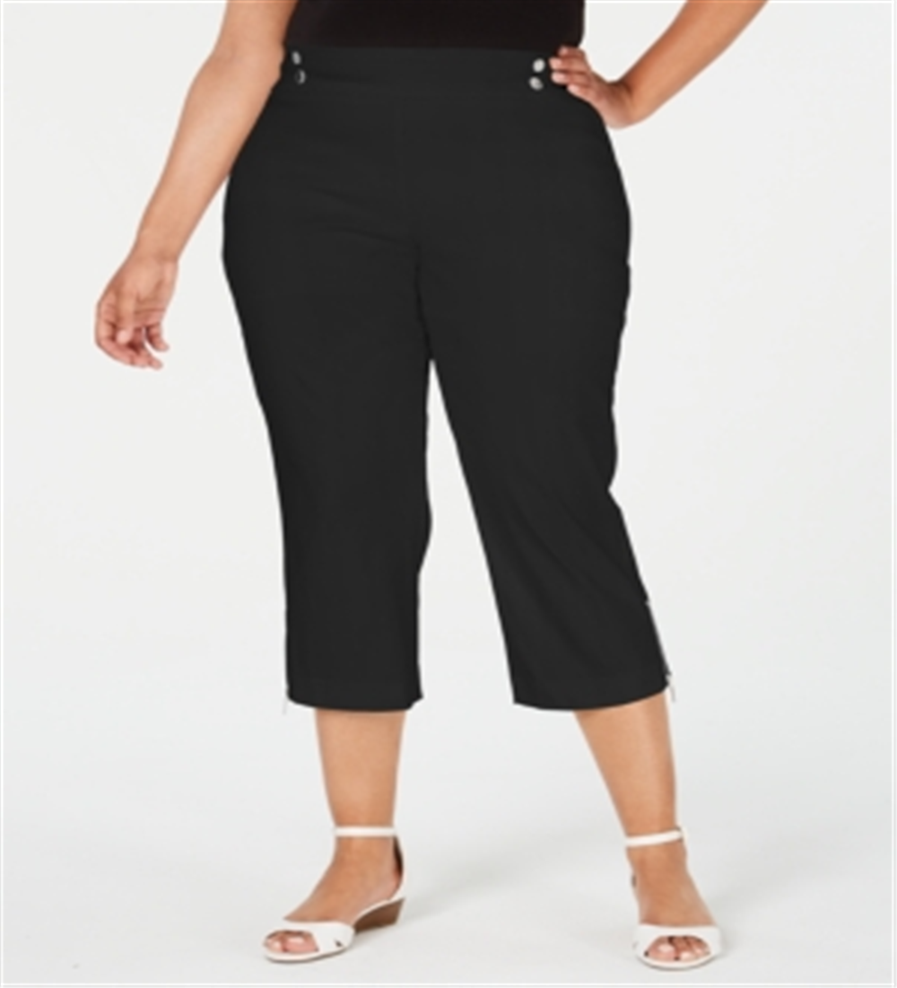 Calça capri feminina com zíper e fecho JM Collection, preta, tamanho 0X