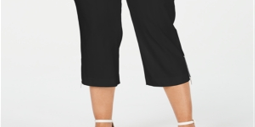 Calça capri feminina com zíper e fecho JM Collection, preta, tamanho 0X