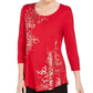 Top estampado feminino JM Collection com decote redondo, vermelho, tamanho pequeno P