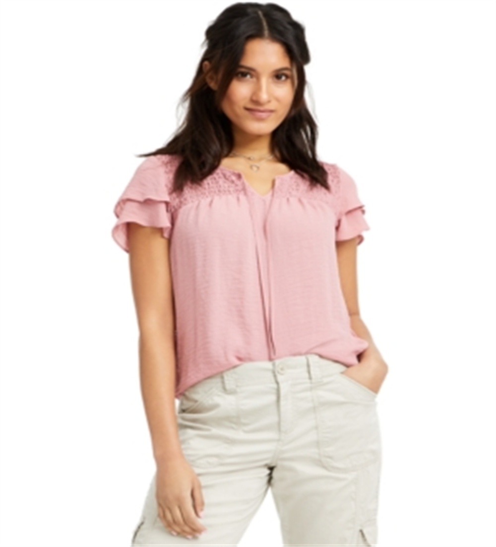 Blusa feminina estilo &amp; co com mangas bufantes e franzidas, rosa, tamanho grande
