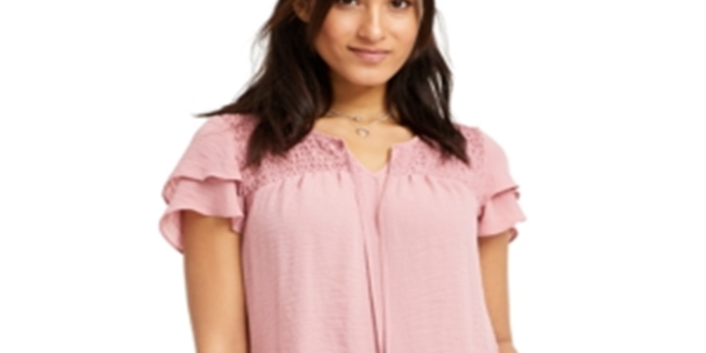Blusa feminina estilo &amp; co com mangas bufantes e franzidas, rosa, tamanho grande
