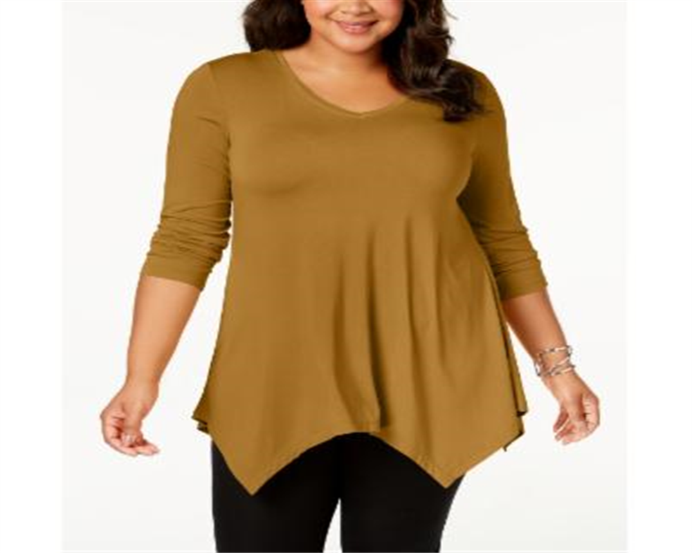 Top feminino plus size com bainha em lenço, amarelo, tamanho 1X, da coleção JM