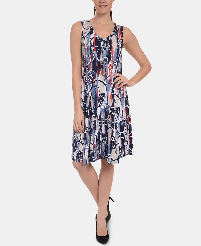 Vestido Godet sem mangas com decote em V feminino New York Collective, azul, tamanho grande