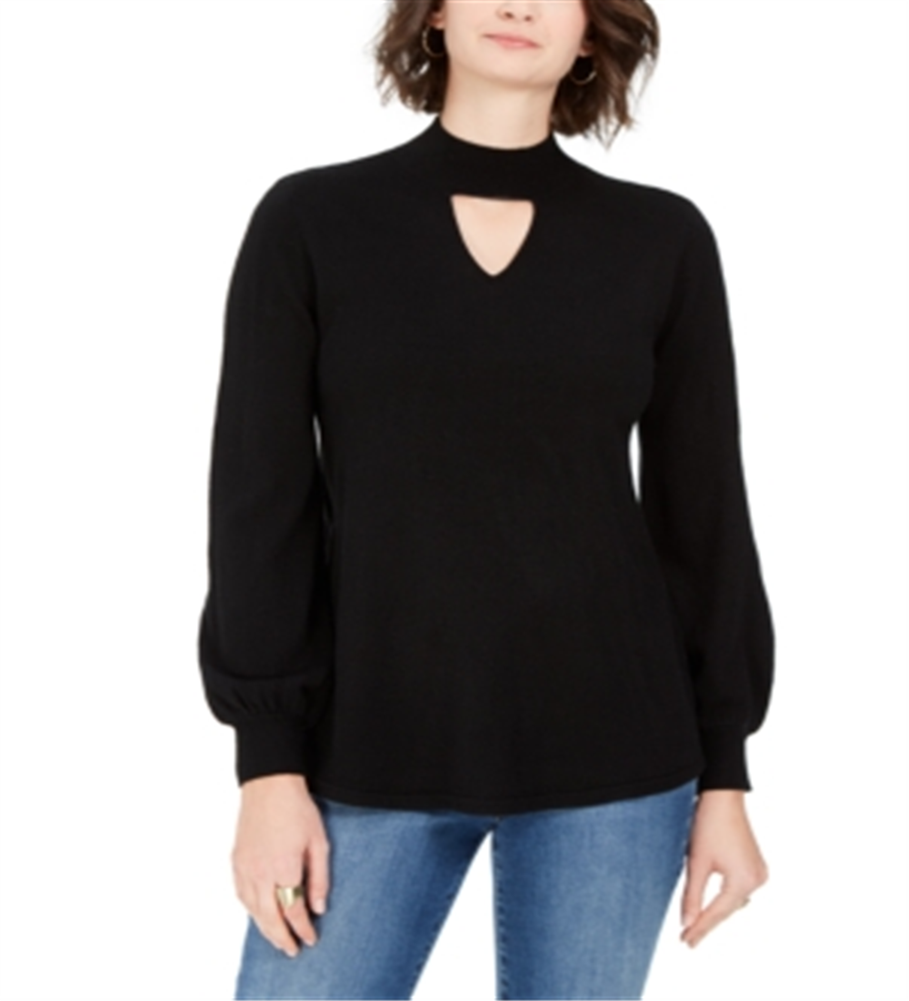 Suéter feminino estilo &amp; co com decote falso e abertura em formato de fechadura, preto, tamanho grande