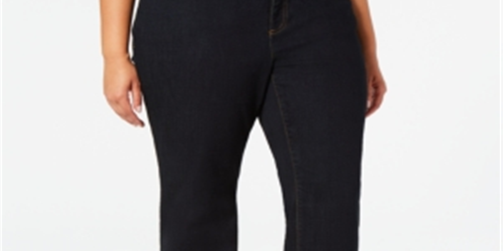 Calça jeans feminina com controle de barriga e perna reta da INC International Concepts, preta, tamanho 18W