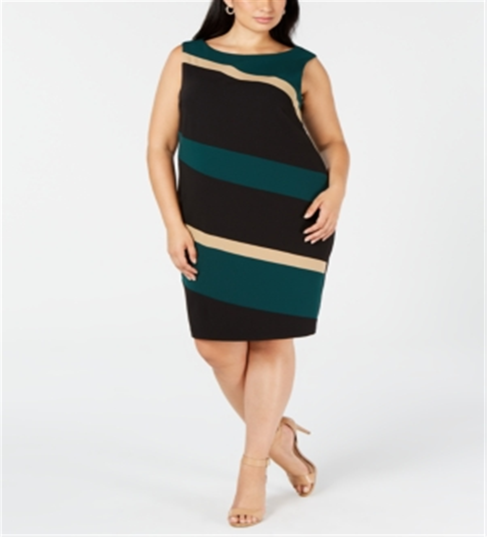 Vestido feminino sem mangas com decote em joia e comprimento até o joelho, estilo tubinho, para usar no trabalho, verde, tamanho 24W