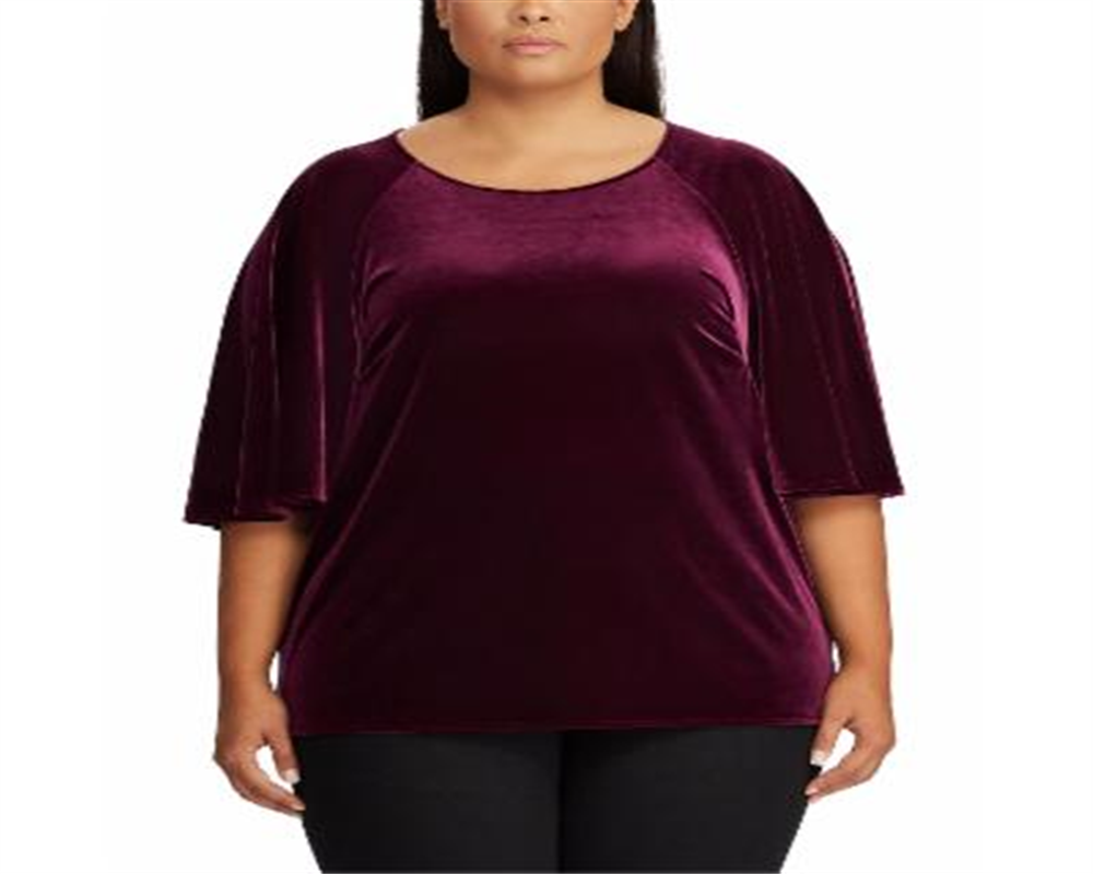 Camiseta Ralph Lauren Feminina Plus Velvet Manga Flutter Vinho Tamanho 2X