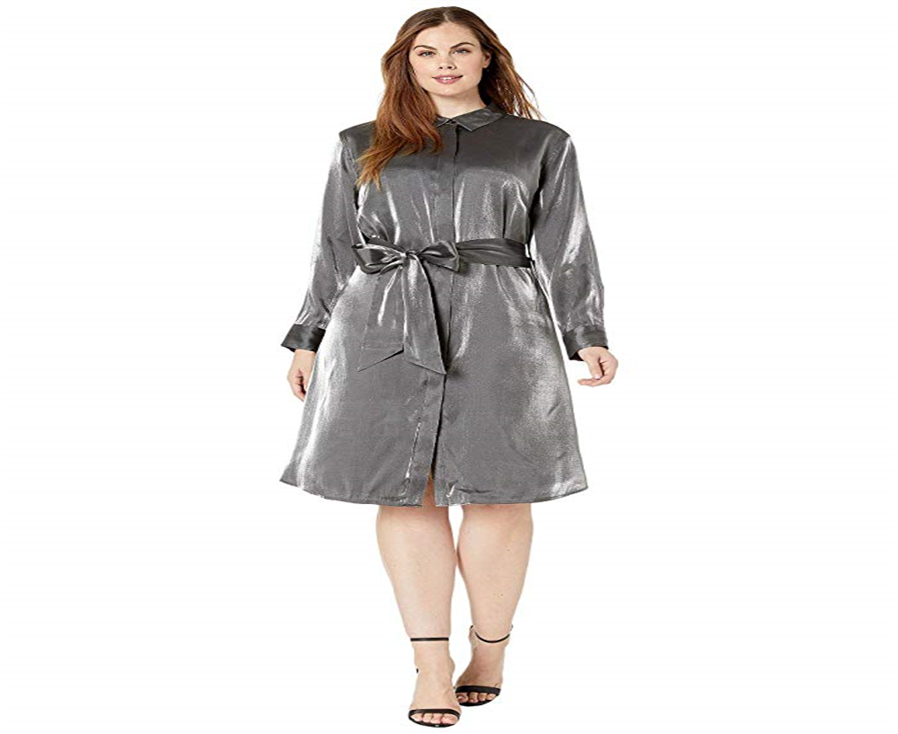 Vestido-camisa de cetim plus size Ralph Lauren feminino cinza, tamanho 18W