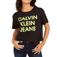 Camiseta jeans feminina Calvin Klein cropped com logo preta tamanho GG