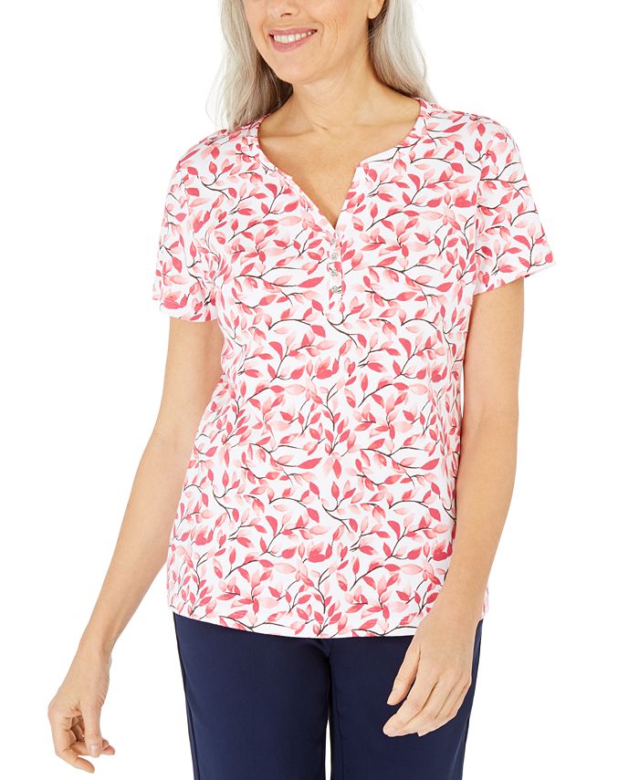 Karen Scott Top Henley Estampado Feminino Laranja Tamanho XS