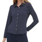 Camisa feminina Tommy Hilfiger com botões e bolinhas, azul, tamanho pequeno
