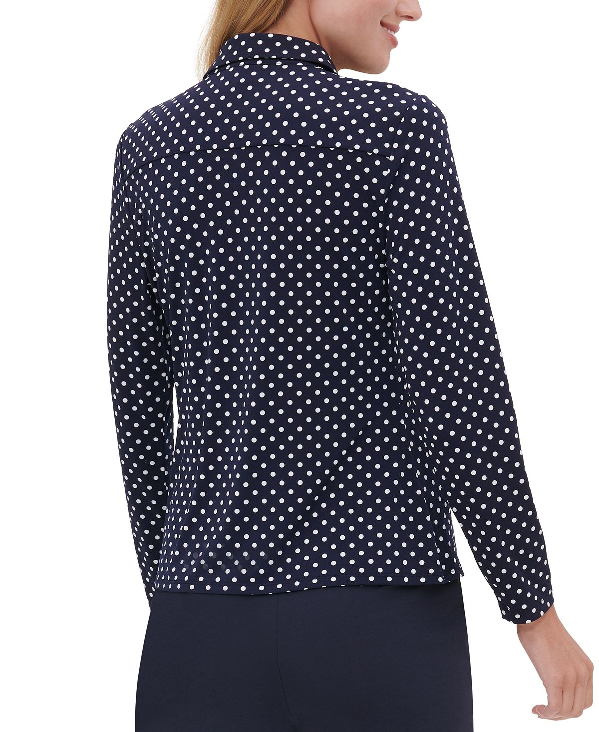 Camisa feminina Tommy Hilfiger com botões e bolinhas, azul, tamanho pequeno