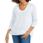 Estilo &amp; Co Feminino Detalhe de Costura Alto Baixo Top Azul Tamanho Médio