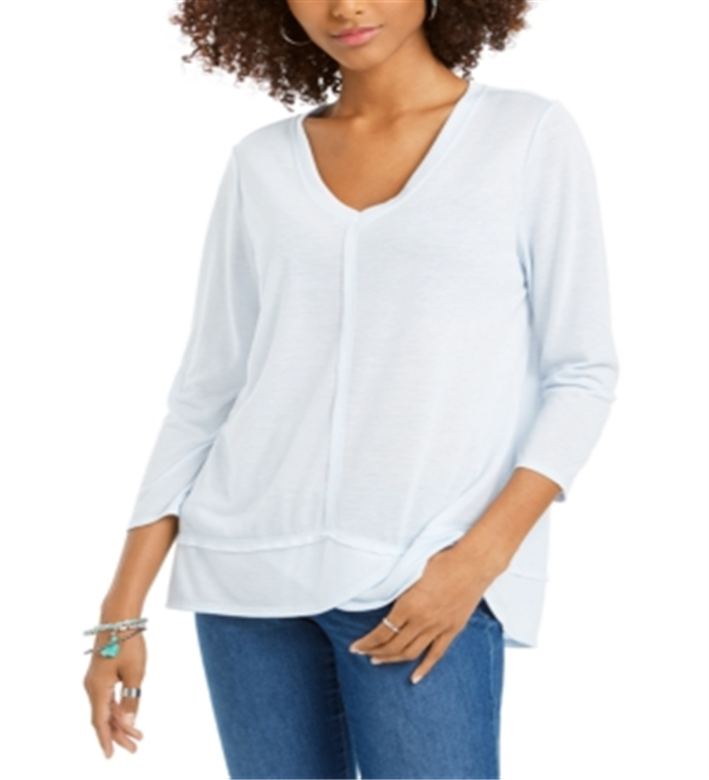 Estilo &amp; Co Feminino Detalhe de Costura Alto Baixo Top Azul Tamanho Médio