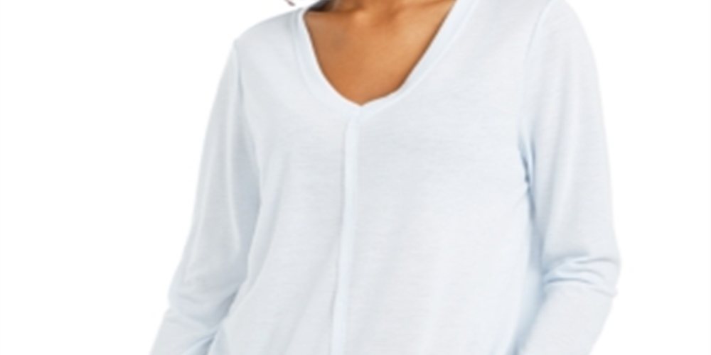 Estilo &amp; Co Feminino Detalhe de Costura Alto Baixo Top Azul Tamanho Médio