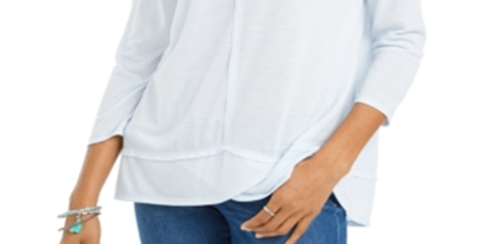 Estilo &amp; Co Feminino Detalhe de Costura Alto Baixo Top Azul Tamanho Médio