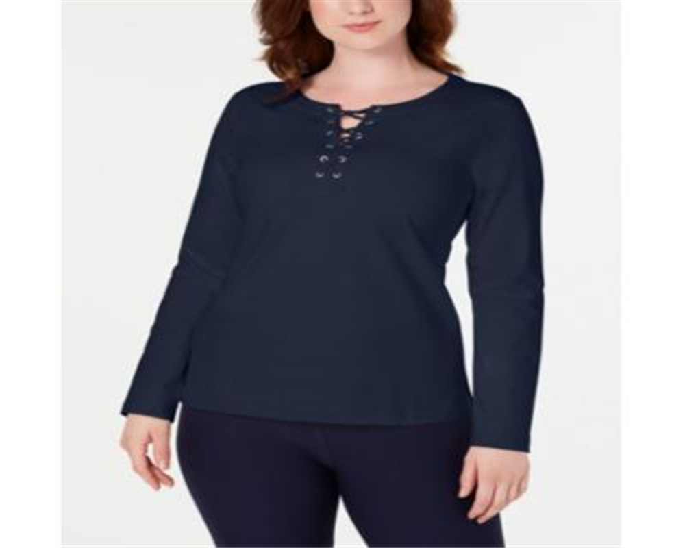 Moletom esportivo feminino Karen Scott com cadarço, azul, tamanho extragrande