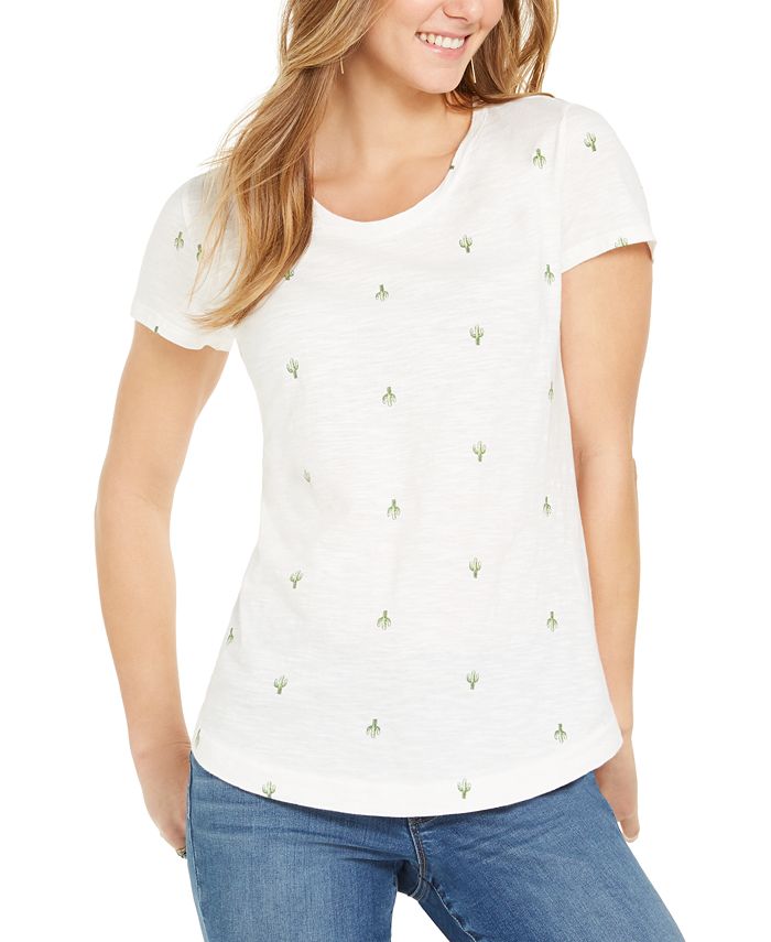 Camiseta feminina estampada com decote redondo, tamanho grande, branca, estilo &amp; co