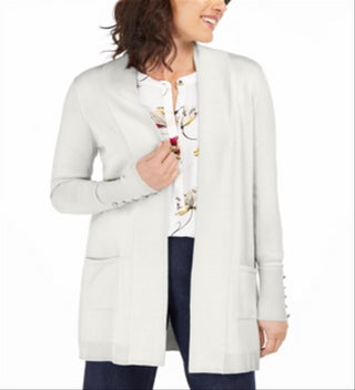 Cardigan feminino com frente aberta JM Collection, branco, tamanho X-S