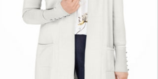 Cardigan feminino com frente aberta JM Collection, branco, tamanho X-S