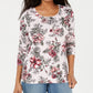 Karen Scott Blusa Feminina Estampada Decote Redondo Branca Tamanho Grande